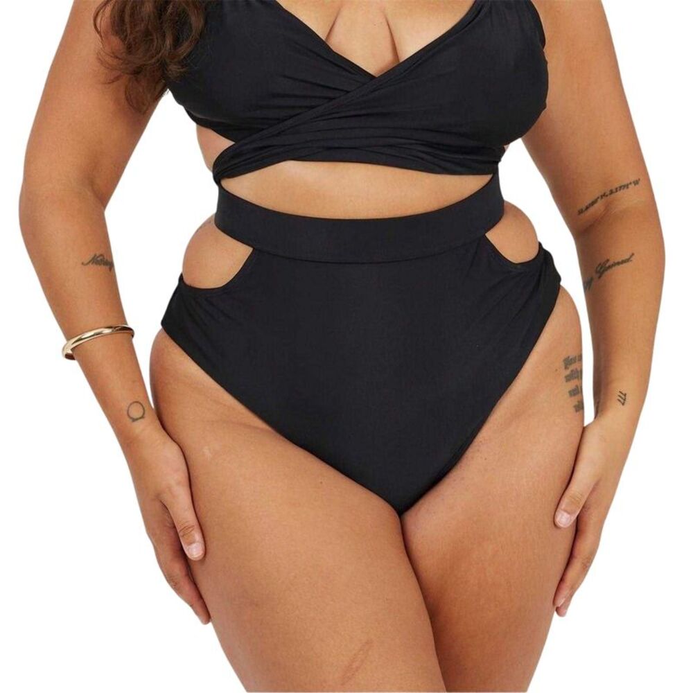Brave Soul Womens/Ladies Striped High Waist Bikini Bottoms / Black